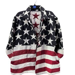 Vintage American Flag Cardigan Sweater Large Stars & Stripes Patriotic USA
